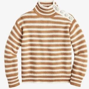 J.Crew Stripped Knit Mock Neck Pullover Sweater Jewel Luxury Caramel Natural XS